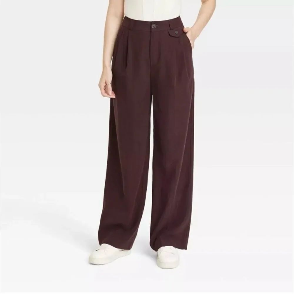 ✨A New Day Women's High-Rise Relaxed Fit Baggy Wide Leg Sz 8 Brown Trousers✨
